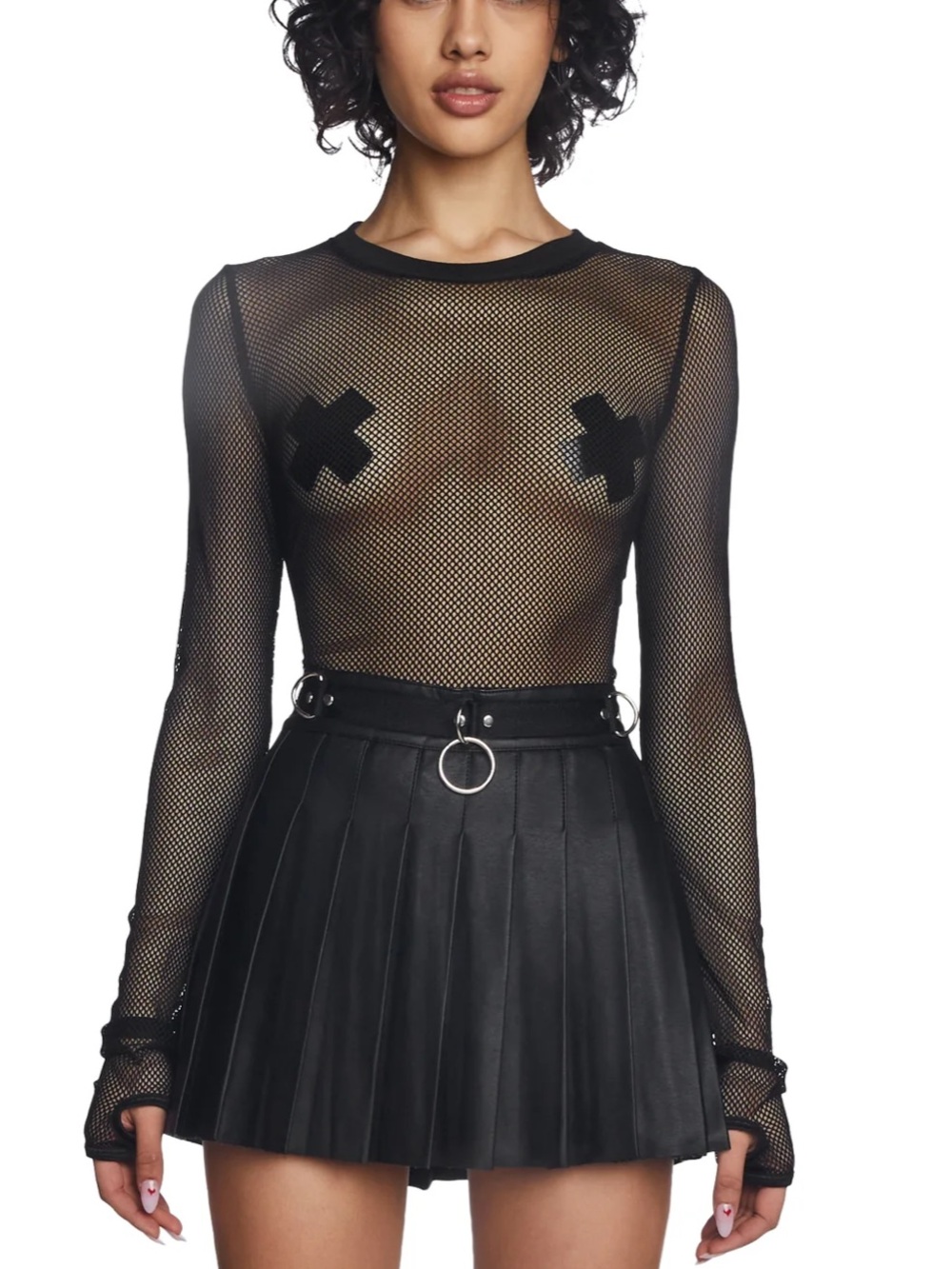 Current Mood See Thru Me Long Sleeve Black Fishnet Top with Thumbholes XL (BNWT)